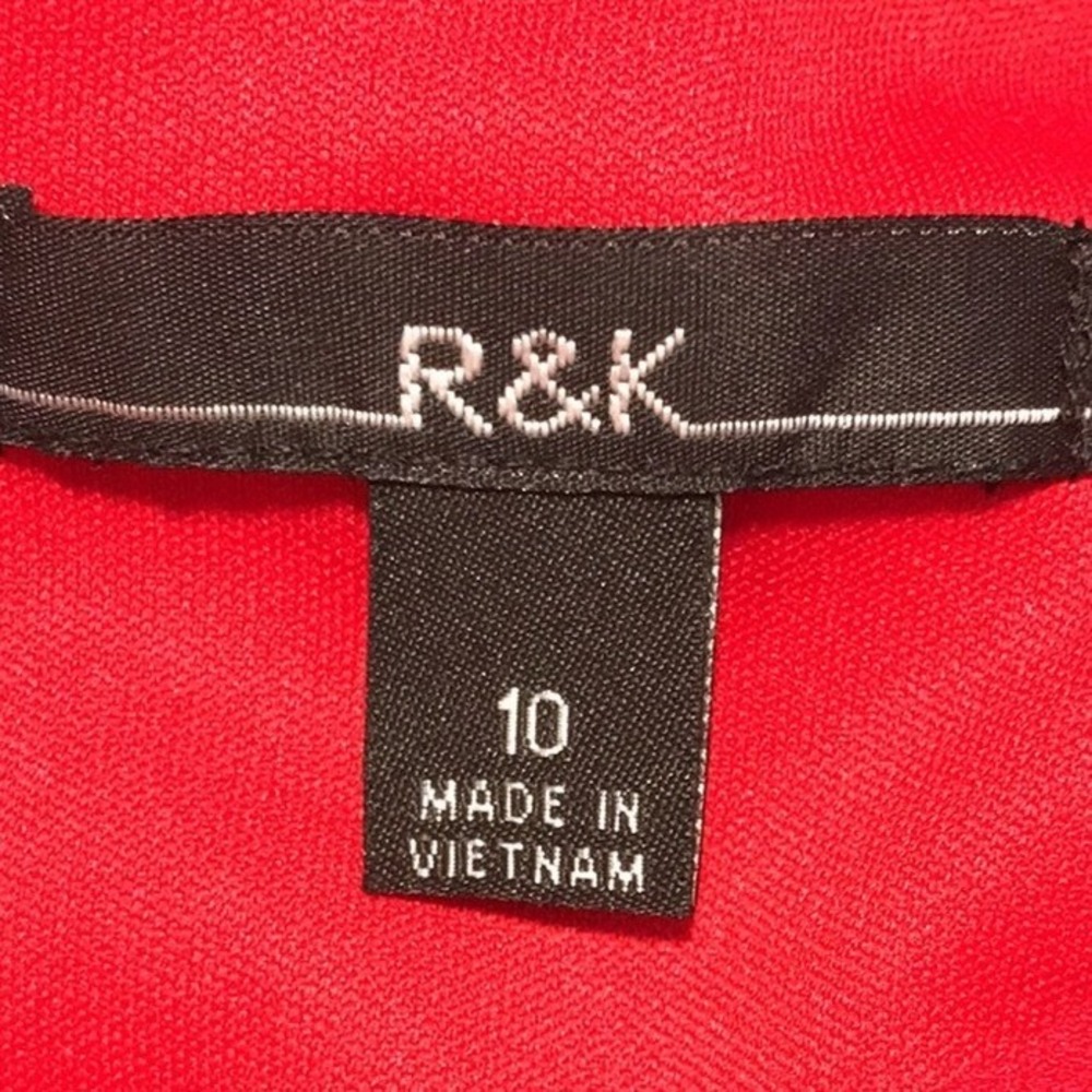 R&K Women's Size 10 Sheath Dress Red Bell Sleeve Contrast Trim - Picture 7 of 9